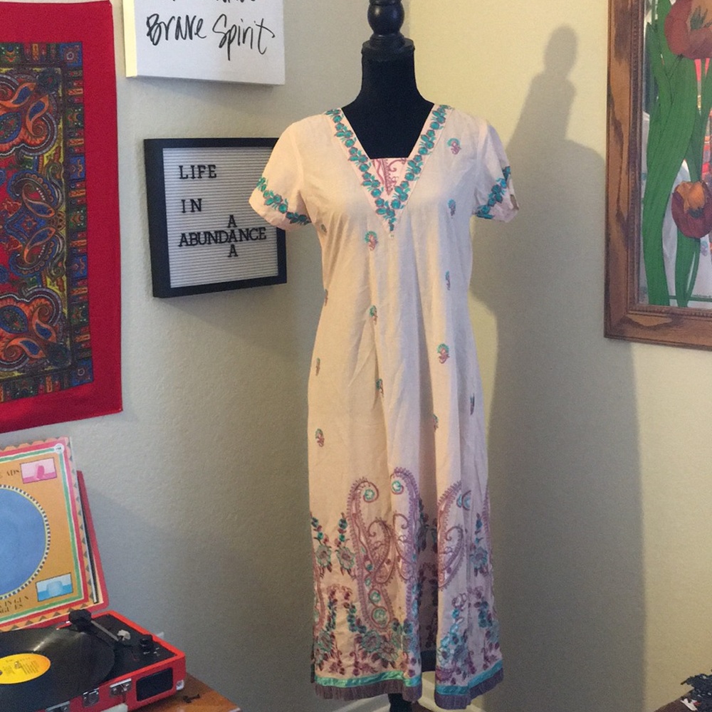 Indian Garb Cotton Embroidered Dress Hippie Indie